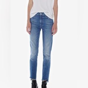 Mother Denim Mid Rise Dazzler Ankle Step Fray